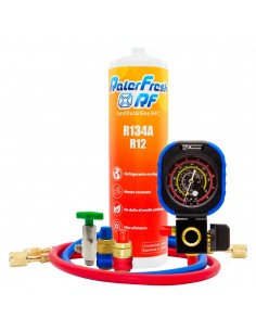 Gas Refrigerante Ralerfresh RF aire acondicionado de coche, sustituto del gas R12 y R134A mas llave, manometro y conectores