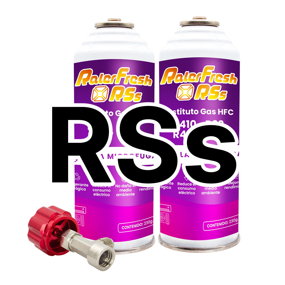 Pack 2 Gas Refrigerante Ralerfresh RSs para aire acondicionado tipo split sustituto de los gases R410,R32,R407 y R22 con llave