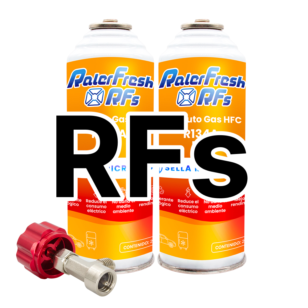 2 Botellas Gas Refrigerante Ralerfresh RFs para aire acondicionado de coche o nevera, sustituto gas R12 y R134A con Llave
