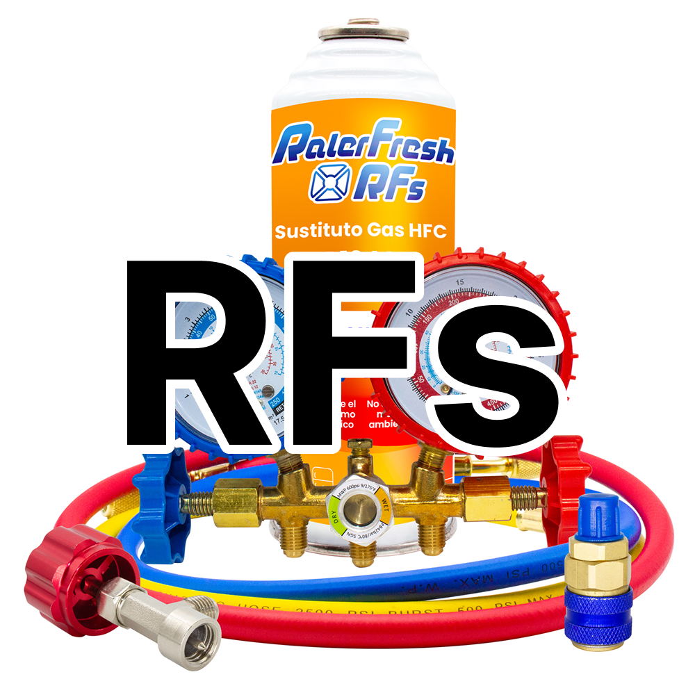 Gas Refrigerante Ralerfresh RFs para aire acondicionado de coche o nevera, sustituto del gas R12 y R134A con kit Manometro