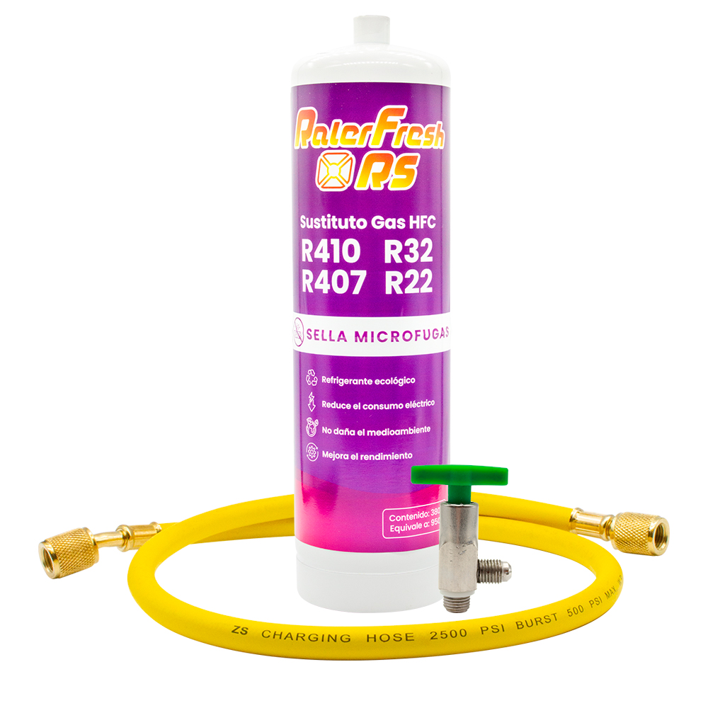 Gas Refrigerante para Aire Acondicionado Tipo Split Ralerfresh RS sustituto de R410, R32, R407 y R22 mas manguera