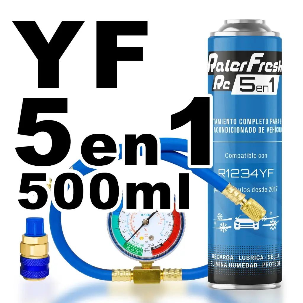 Pack gas refrigerante Ralerfresh RC R134A 5en1 500ml con Manómetro RF32, llave y conector