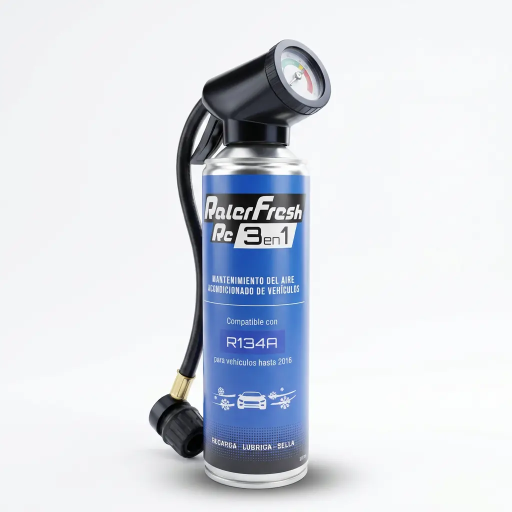 Gas Refrigerante Ralerfresh RC 3en1 500ml para sistemas con R134A con Manómetro