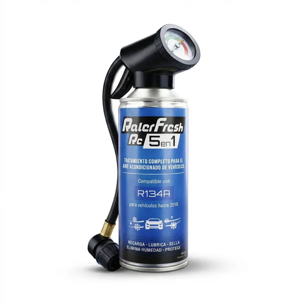 Gas Refrigerante Ralerfresh RC 5en1 400ml para sistemas con R134A con Manómetro