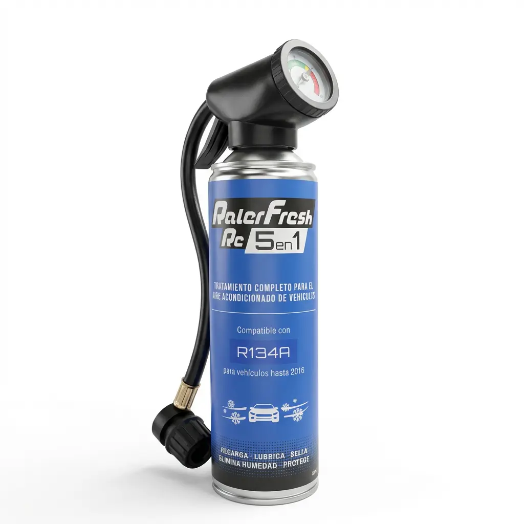 Gas Refrigerante Ralerfresh RC 5en1 500ml para sistemas con R134A con Manómetro