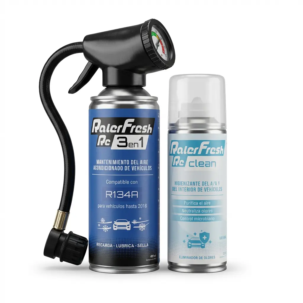 Gas Refrigerante Ralerfresh RC 3en1 400ml para sistemas con R134A con Manómetro y RcClean
