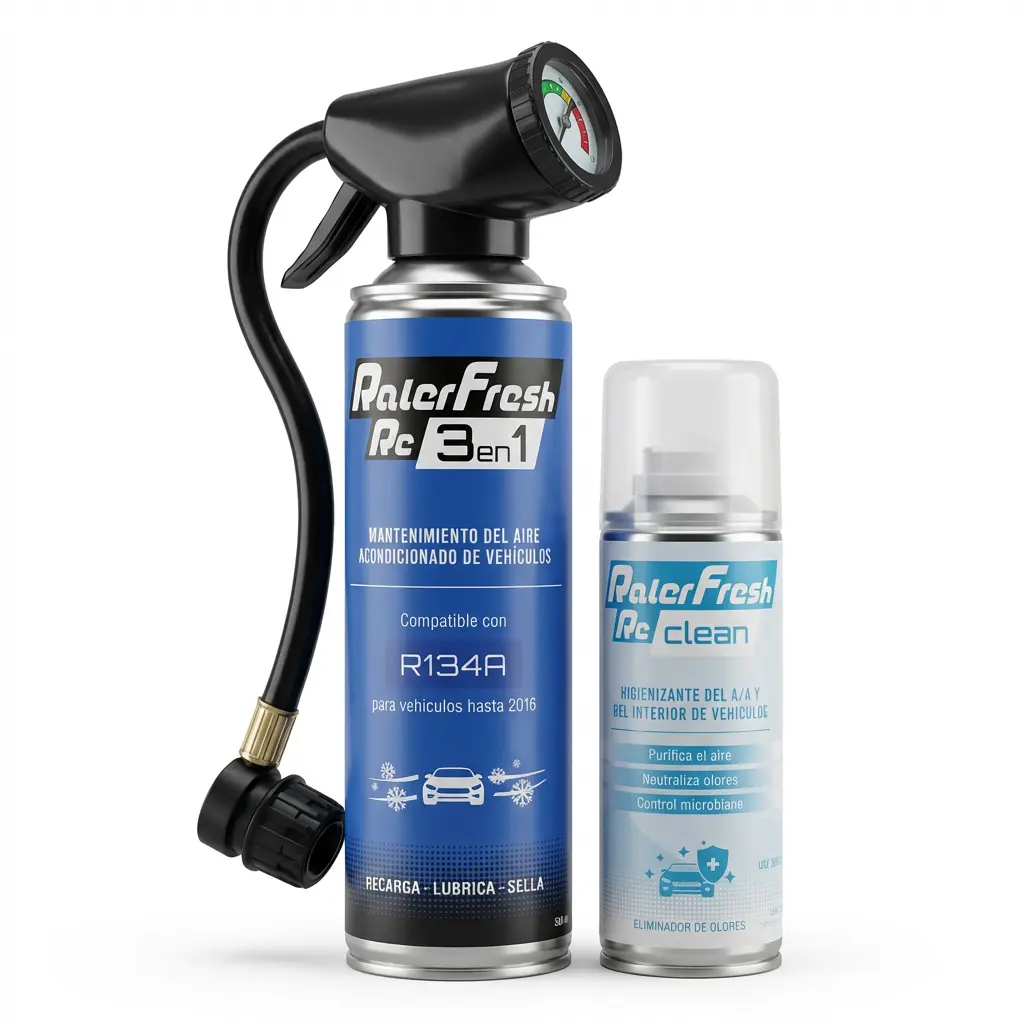 Gas Refrigerante Ralerfresh RC 3en1 500ml para sistemas con R134A con Manómetro y RcClean