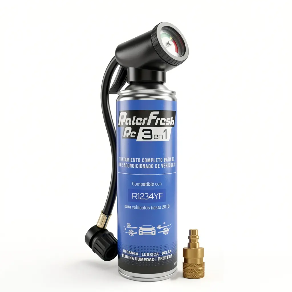 Gas Refrigerante Ralerfresh RC 3en1 500ml para sistemas con R1234YF con Manómetro