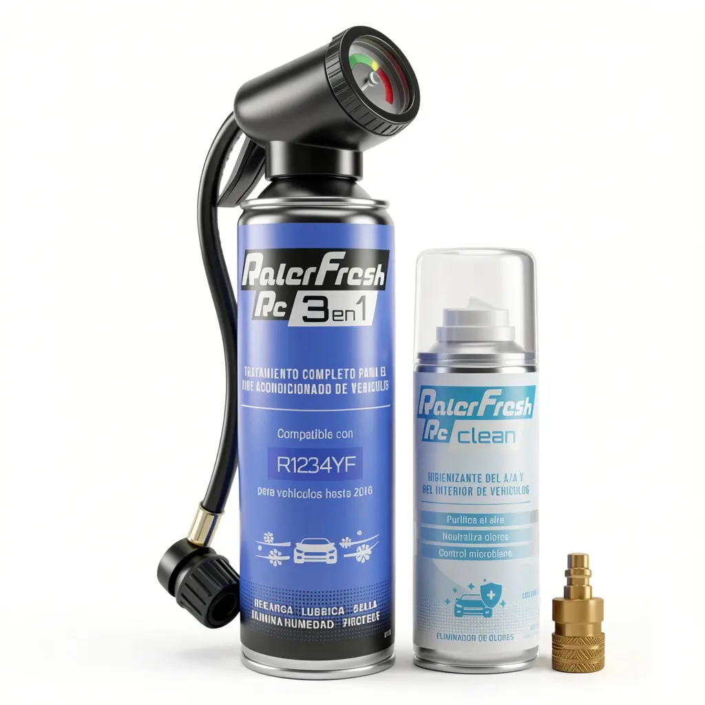 Gas Refrigerante Ralerfresh RC 3en1 500ml para sistemas con R1234YF con Manómetro