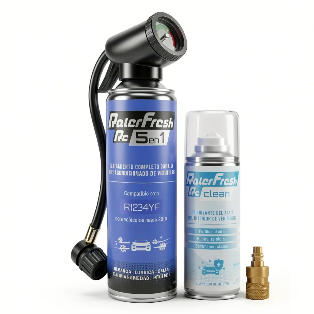 Gas Refrigerante Ralerfresh RC 5en1 500ml para sistemas con R1234YF con Manómetro y RcClean