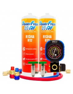 [2RFMAN] Pack 2 Botellas Ralerfresh RF sustituto del gas R12 y R134A mas llave, manometro y conectores