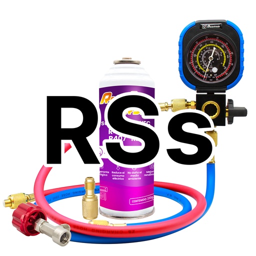 [RSSMANRF31] Gas refrigerante Ralerfresh RSs Compacto sustituto de los gases R410, R32, R407 y R22 mas manómetro, mangueras y adaptador