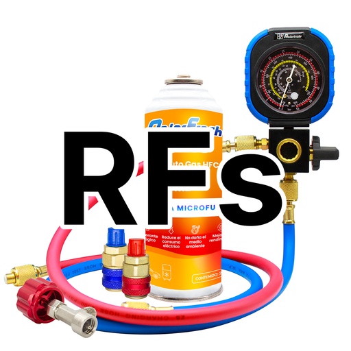[RFSMANRF31] Gas Refrigerante Ralerfresh RFs para aire acondicionado de coche o nevera, sustituto gas R12 y R134A con kit Manometro