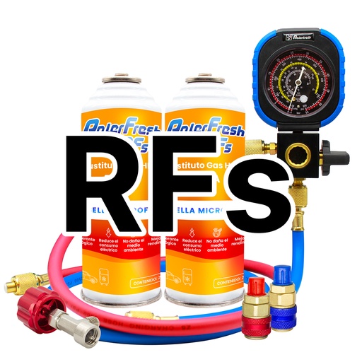 [2RFSMANRF31] 2 Gas Refrigerante Ralerfresh RFs para aire acondicionado de coche o nevera, sustituto del gas R12 y R134A con kit Manometro