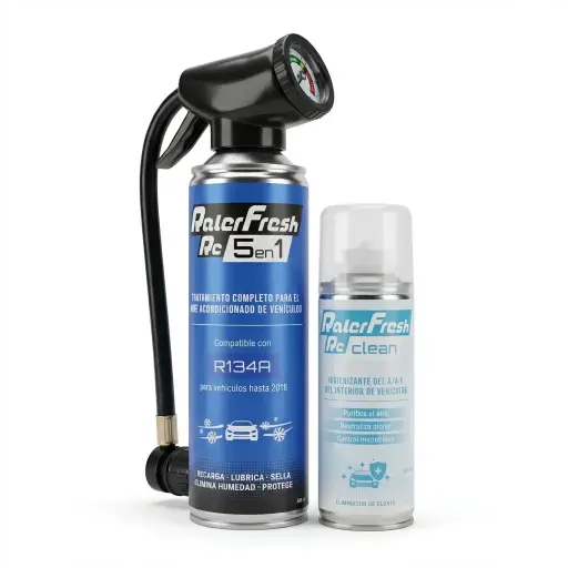 [RC135C5-M1] Gas Refrigerante Ralerfresh RC 5en1 500ml para sistemas con R134A con Manómetro y RcClean