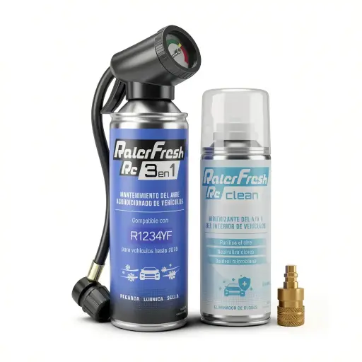 [RC123C4-M1] Gas Refrigerante Ralerfresh RC 3en1 400ml para sistemas con R1234YF con Manómetro y RcClean